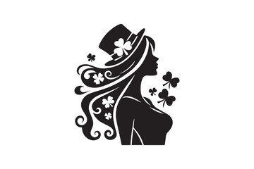 Beautiful pretty Irish girl cut out vector silhouette isolated in white background