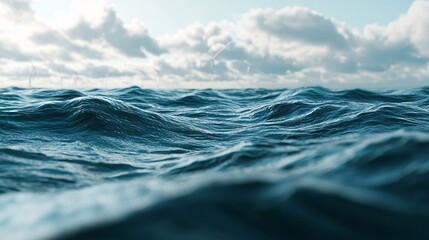 A serene view of ocean waves gently lapping under a cloudy sky, capturing the beauty and movement of water in nature.