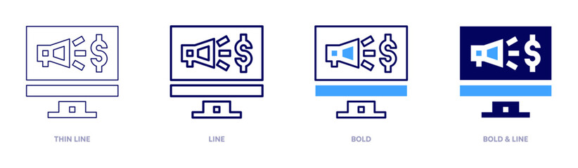 Marketing automation icon in 4 different styles. Thin Line, Line, Bold, and Bold Line. Duotone style. Editable stroke