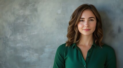 Sticker - Portrait of a Young Woman with Brown Hair Wearing a Green Blouse