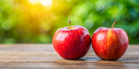 Two red apples on table with blur background, red, apples, fruit, table, blur, background, kitchen, healthy, fresh, organic, two