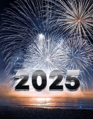 Wall Mural - 2025 with silver fireworks