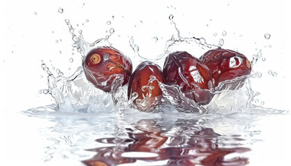 Sticker - A splash of water is seen with four dried fruits floating on top