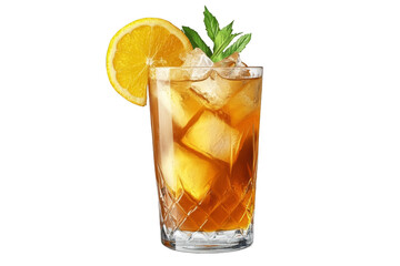 Citrus cocktail with ice in a glass on a transparent background