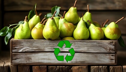 Sustainable Organic Pears in a Wooden Box Highlighting Local Farm Freshness and Eco-Friendly Choices