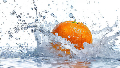 Wall Mural - Three oranges are splashing in a pool of water