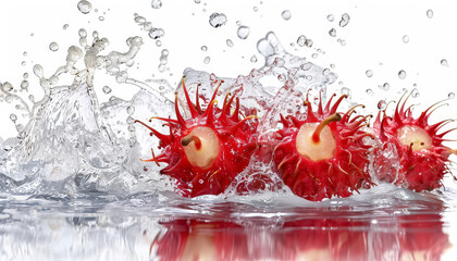 Three red apples are floating in a stream of water