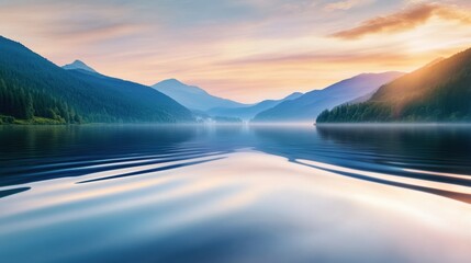 Canvas Print - A lake with mountains in the background at sunset, AI