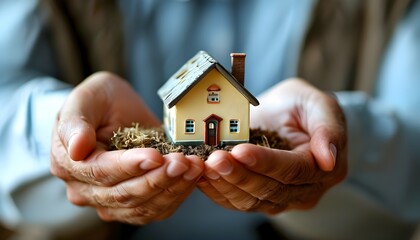 Sticker - Symbolic representation of home insurance showcasing hands cradling a small house, embodying security, safety, and peace of mind for homeowners