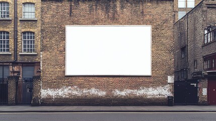 Wall Mural - Ultra Realistic Wide-Lens Photography: Large White Billboard on a Brick Wall in a London Street