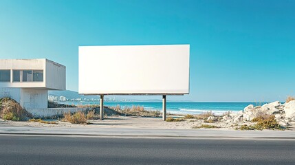 Wall Mural - blank billboard beside a building by the beach can advertisement for display 