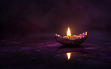 Happy Diwali Diya lamps lit during Diwali, Hindu festival of lights celebration. Diwali diya oil lamps holiday background. Creating a festive and decorative composition