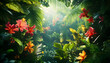 © mai - A lush jungle scene with vibrant green leaves and exotic flowers, bringing the warmth of the tropics to your screen
