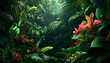 © mai - A lush jungle scene with vibrant green leaves and exotic flowers, bringing the warmth of the tropics to your screen