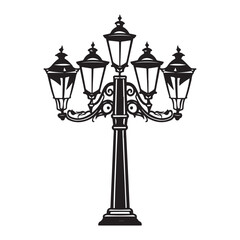 Wall Mural - Isolated vintage lamppost, Vintage Garden Lamp Silhouette street light vector illustration