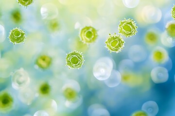 Abstract microscopic image of green cells with a blurred background.