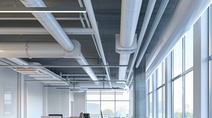 Poster - Industrial Interior Design with Exposed Ductwork and Large Windows