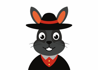 Wall Mural - A black rabbit logo, icon with a hat on its head on a white background 