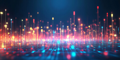 Futuristic digital technology background with glowing data visualization, abstract light trails, and modern innovation in high-tech network communication.