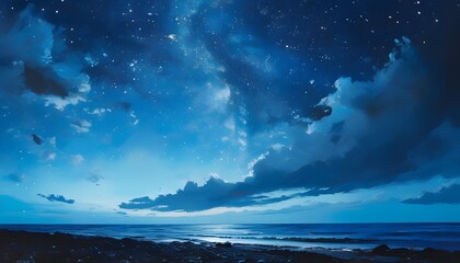 Wall Mural - Serene night sky over the tranquil blue sea