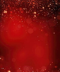 Wall Mural - golden particles create a beautiful bokeh effect on a vibrant red background. perfect for festive pr