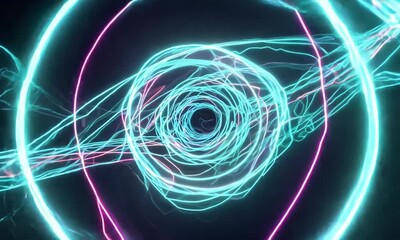 Wall Mural - Hypnotic Neon Vortex: A mesmerizing abstract design featuring vibrant blue and pink neon lights swirling into a captivating vortex. Ideal for backgrounds, interfaces, and futuristic visuals. 