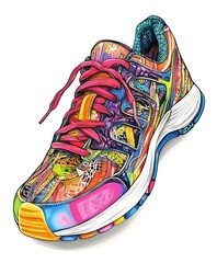 A colorful, artistic sneaker design showcasing vibrant patterns and details.