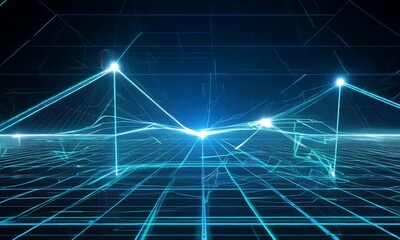 Wall Mural - Abstract Digital Landscape: A mesmerizing abstract digital landscape, rendered in a vibrant blue hue, evokes a sense of futuristic technology, connectivity, and the boundless possibilities of the digi