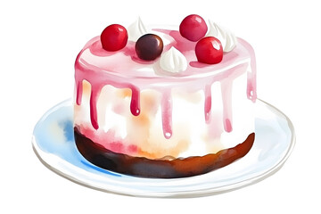 Wall Mural - Cherry Cake Watercolor illustration isolated on white	