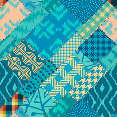 Leinwandbilder - Quilting design patchwork pattern with teal colors. Vector pattern.