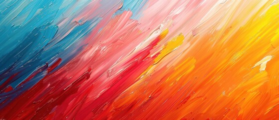 Wall Mural - Vivid brushstrokes in vibrant colors blend seamlessly, creating a dynamic, energetic abstract art piece. Free copy space for text.