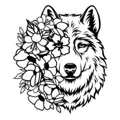 Floral Wolf | Wolf | Floral Animal | Nature Scene | Wolf Face | Half Face Floral Wolf | Wildlife | Wolf Head | Original Illustration | Vector and Clipart | Cutfile and Stencil