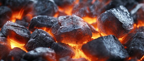 A close-up of glowing charcoal pieces, showcasing their texture and heat.