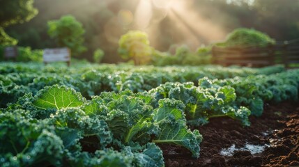 Wall Mural - Fresh Kale Leaves in the Morning Sun