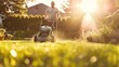© Imsuniyah - Man Mowing Lawn in Backyard