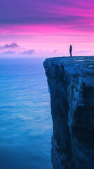 Wall Mural - Serene Dawn at Ocean Cliff - Person Embracing Horizon  