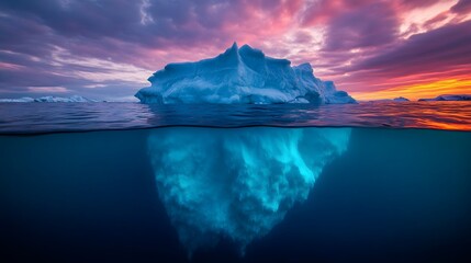 Majestic Iceberg at Sunset with Underwater View