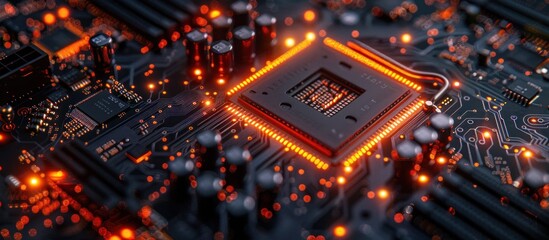 Poster - Close-up of a glowing CPU on a motherboard