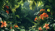 © mai - A lush jungle scene with vibrant green leaves and exotic flowers, bringing the warmth of the tropics to your screen