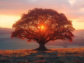 Wall Mural - Sunset Silhouette of a Tree