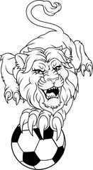 Poster - A lion soccer football ball animal sports team mascot