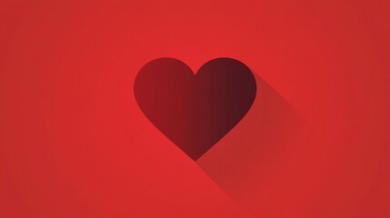 A simple black heart with a long shadow on a red background.