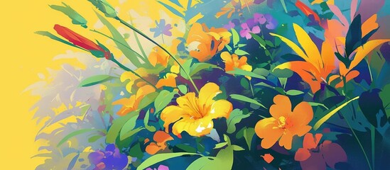 Wall Mural - Painting of stunning exotic flowers in vibrant colors