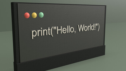 3d rendered Hello world in python. Coding illustration of programming language.