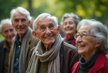 Parents gathered smiling with happy feelings in a park. International Day of Older Persons. 