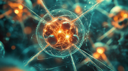 Wall Mural - Interaction of uranium with nuclear fuel during fission, showing energy release and particle scattering