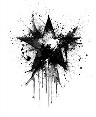 A black star with splashes and drips, creating an artistic and dynamic effect.