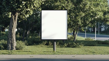 Blank mockup of modern white vertical street poster billboard on Park and Greenery background.