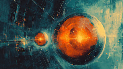 Wall Mural - Nuclear safety mechanisms in place during atomic fission, featuring protective shields and containment structures