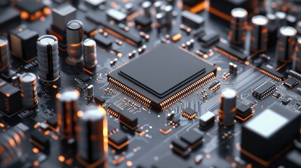 Detailed view of a wireless audio circuit with microchips and resistors, isolated on a white background. Perfect for electronics and tech themes.